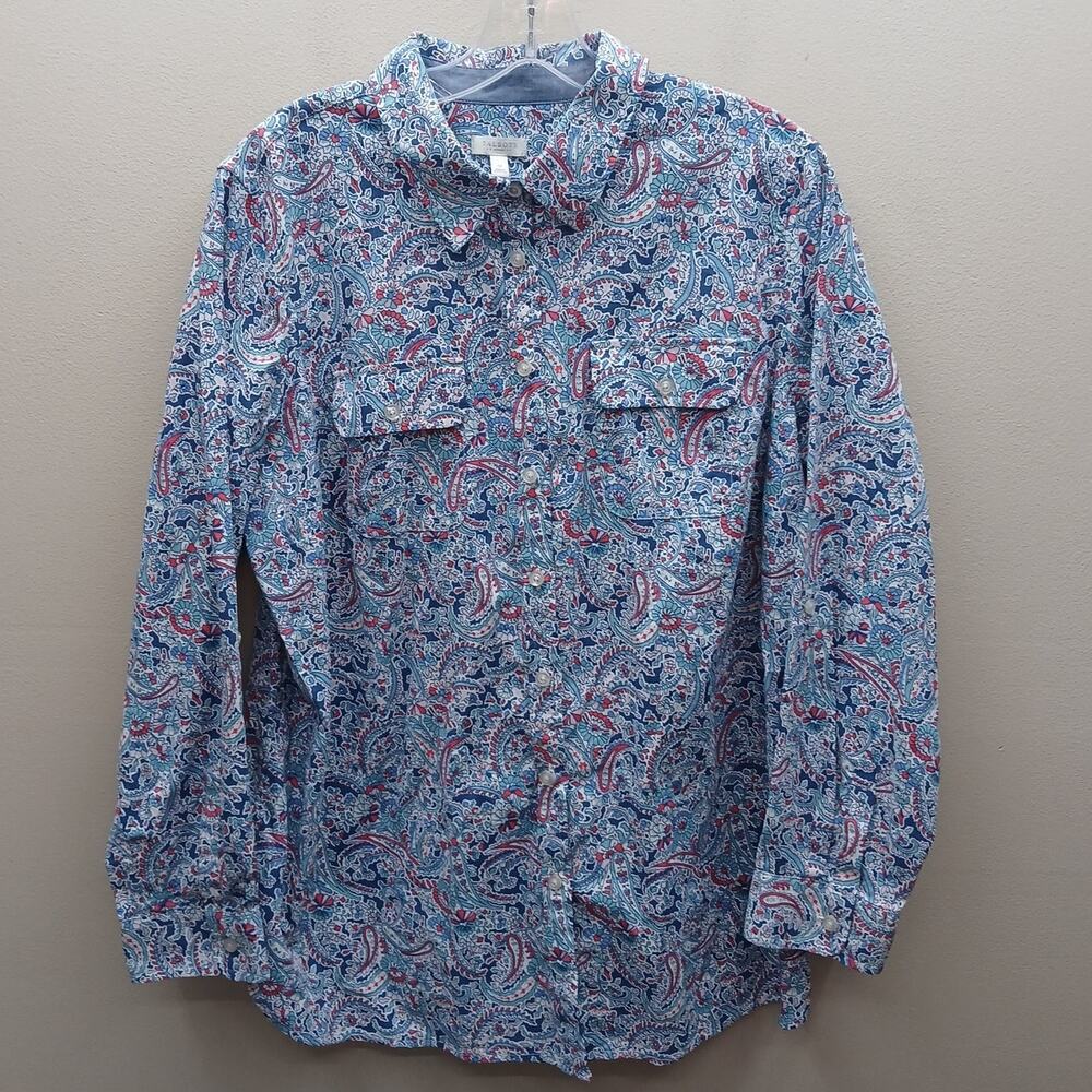 Talbots Paisley 100% Cotton Button Up Shirt Blouse Multicolor Size 1X Work